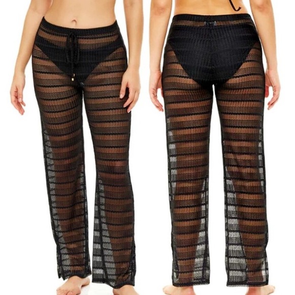 NWT Jordan Taylor Cover Up Pants Womens Large Black Sheer Pull On Beach Resort - Picture 1 of 5